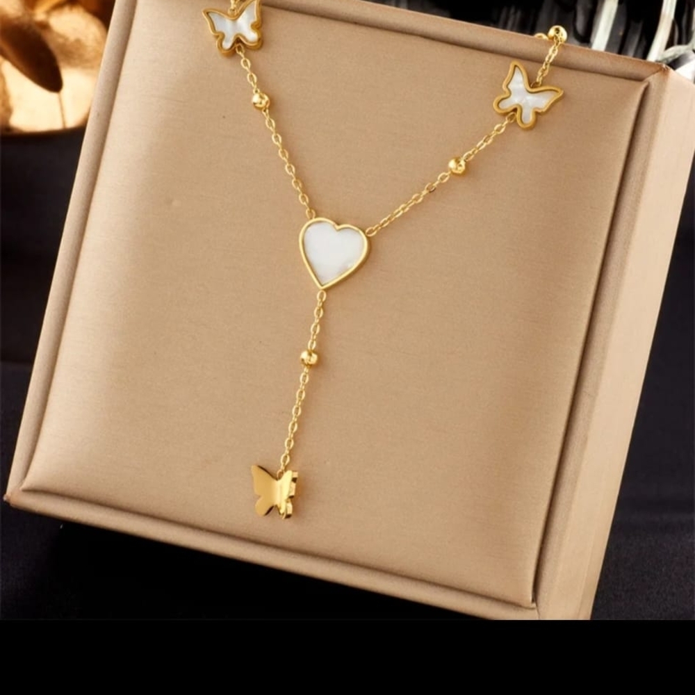 Gold Butterfly and Heart Necklace